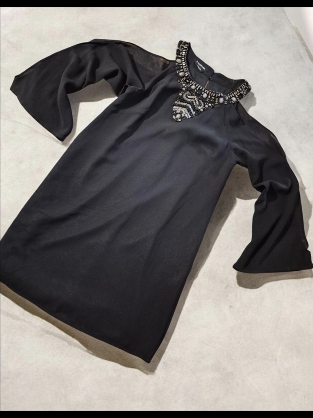 bebe Black Mini Dress with Beaded Statement Collar
